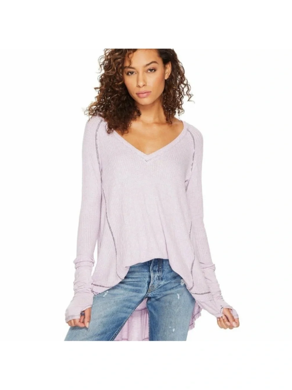 Free People Lavender Waffle Knit Laguna Thermal - Picture 2 of 7